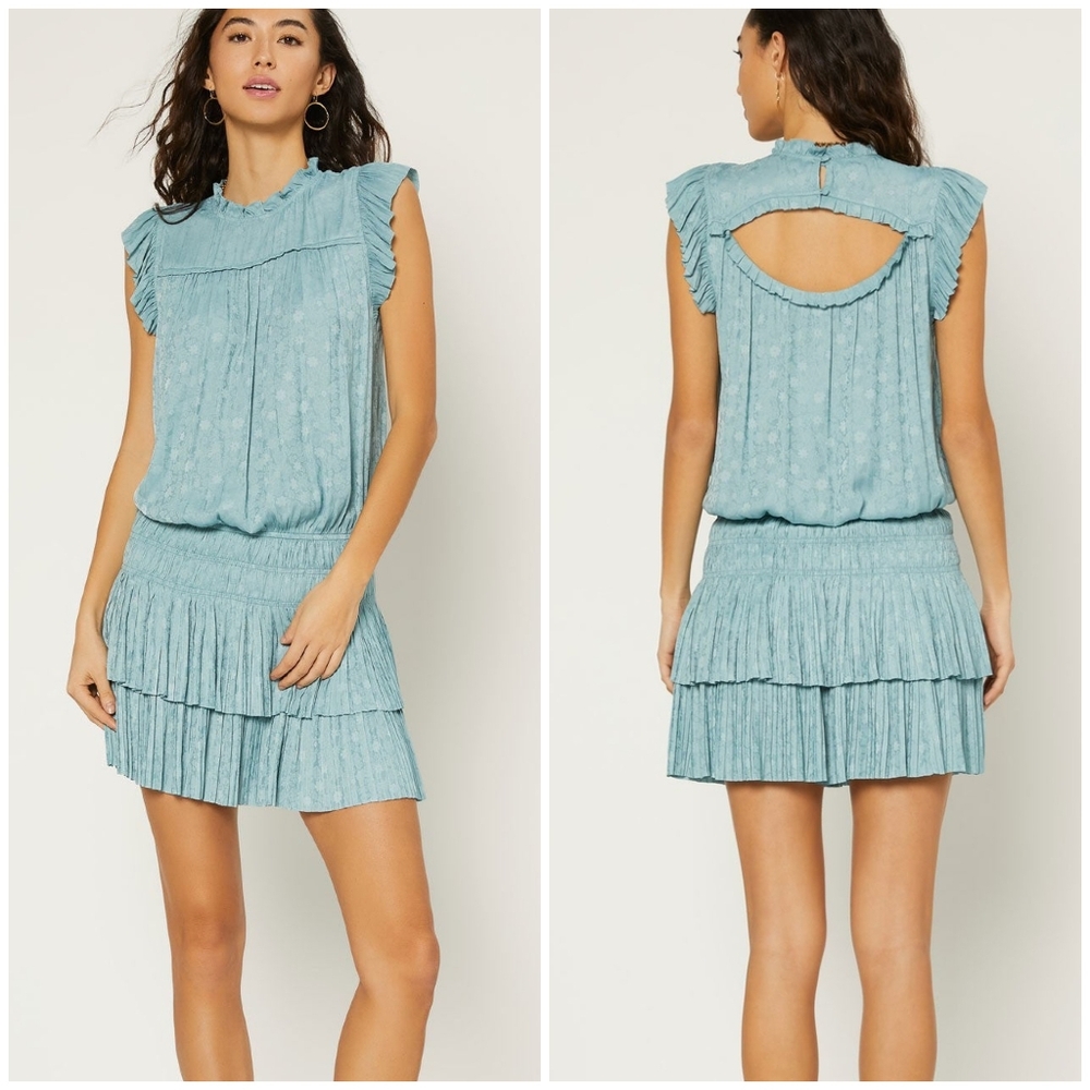 CURRENT AIR Anthropologie Aqua Splash Floral Embossed Short Dress - Picture 8 of 8